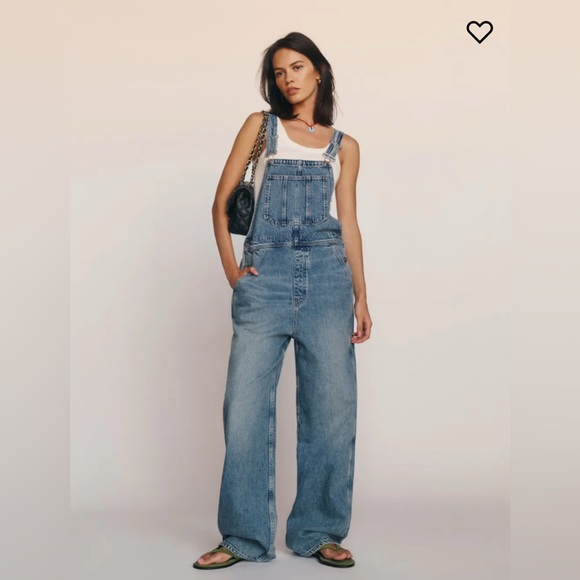 Reformation River Relaxed Denim Overalls Ivory - Size 10 - Picture 1 of 3